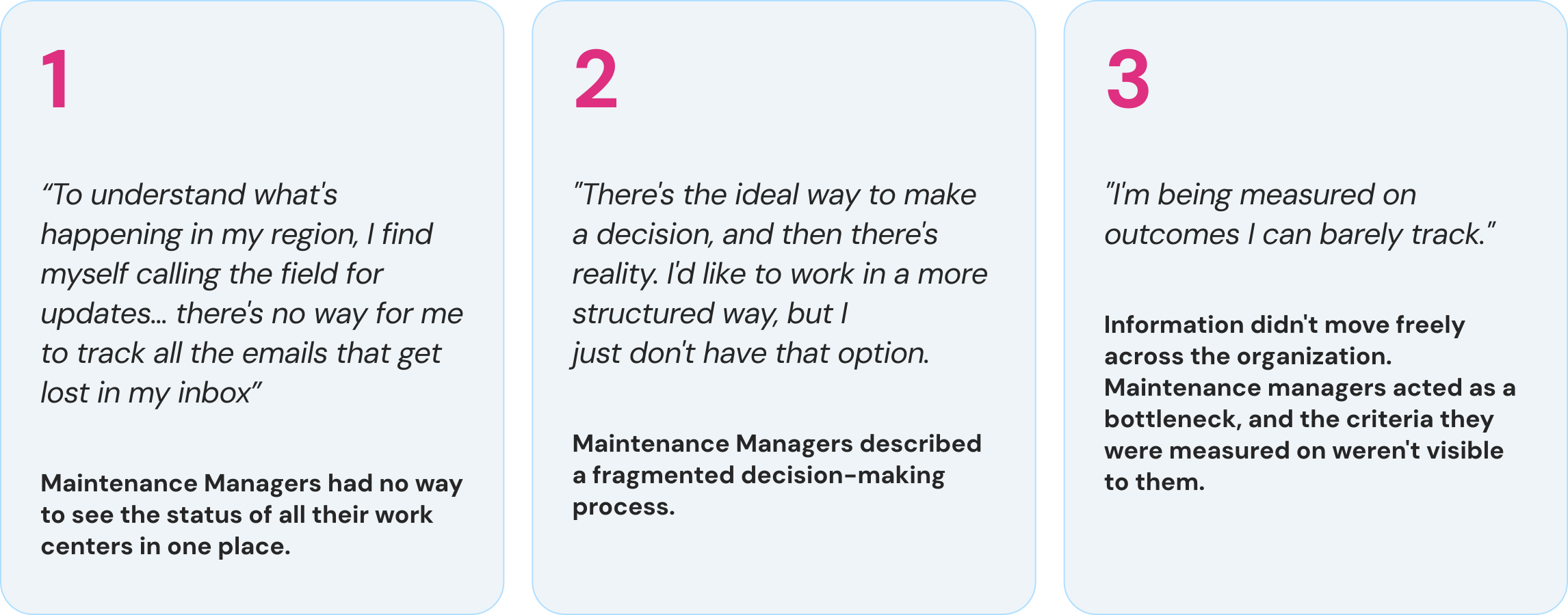 Three core insights from user research
